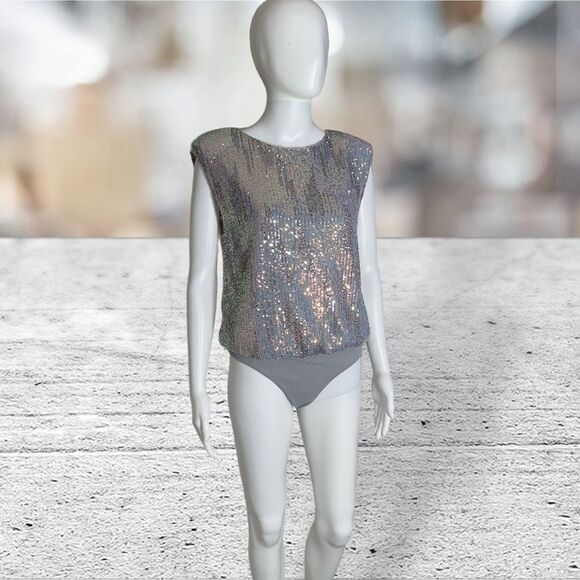 ASTR the Label Sequin Hollywood Bodysuit Gray Party Cocktail Sz M NWT - Picture 2 of 9